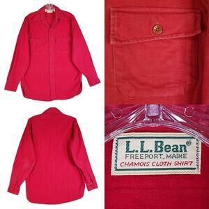 LL Bean Shirt Chamois Mens Size 14.5 Medium M Vintage Red LS Button Down Cotton